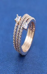 925 STERLING Gümüş Gül Altın Kaplama Üçlü Spiral Bant Yüzüğü Fit Takı Nişan Düğün Aşıkları Kadınlar İçin Moda Yüzük 7239191