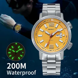 BERNY 20ATM orologio automatico da uomo subacqueo orologio da polso meccanico a carica automatica con zaffiro luminoso super impermeabile per orologi sportivi 231226