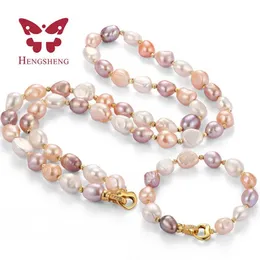 Pulseras Hengsheng Conjuntos de collar y pulsera de perlas naturales de agua dulce de 910 mm. Conjunto de joyería fina, joyería de perlas barrocas para mujer, regalo de joyería