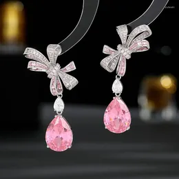 Dangle Oorbellen Roze Zirkonia Vlinder Waterdruppel Voor Vrouwen Fashion Statement Bruiloft Sieraden