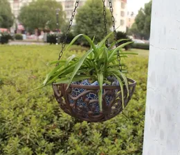 Töpfe Gusseisen hängende Körbe Runde Wand Garten Terrasse Blumenkinder Pflanze Pflanzentlager Halter Metal im Freien innerne Balkonstarke