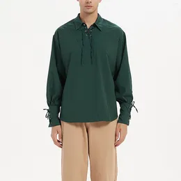 Camisas casuais masculinas mens manga longa verde medieval bandagem blusas vintage primavera outono oversize jaqueta de negócios retro botão blusas