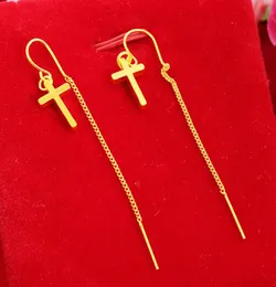 Pendientes colgantes con línea de borla larga, oro amarillo de 18 quilates, regalo clásico para mujer y niña, 1163425