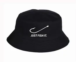 Just Fish It Divertidos sombreros de cubo impresos Verano de alta calidad Fisherman039s Sombrero Mujeres Hombres Sombrero de pescador Sombreros Snapback Q08052994461