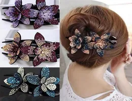 Fermagli per capelli Barrettes Strass Doppio fiore Clip di cristallo Peals Pettini Femminile Elegante Hairgrip Accessori moda fatti a mano4097096