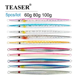 Teaser 5st/Lot 60G80G100G Hard Metal Pencil Fast Sink Jig Vertical Speed ​​Pesca Shore Cast Jigging Fishing Artificial Fish Lure 231225