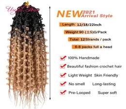 Butterfly Box Hair Extensions Natural Coloured Ombre Gold Messy 18inch 3x Box Faux Locs Bohemian Curly Synthetic Crochet Braids Hai9316683