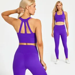 Outfit Abs Loli 2pcs Yoga Set Woman Gym Clothes Workout Sportswear Strappy Sports Bras High Waist Leggings Gym Wear Athletic Sport Suit