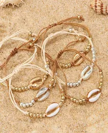 1pc modeskal pärlarmband boho vintage cowrie guld färg snäckskal handgjorda justerbara armband strandsmycken för kvinnor2089851
