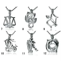 18KGP Fashion Signs of Zodiac Pendant Mountings Twelve Constellations style Pearl Gem Bead Cage Lockets DIY Lucky Charm Jewelry 329u