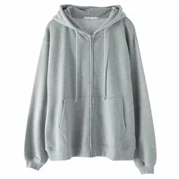 Sweatshirt هوديي كبير الحجم كارديجان من النوع الثديي من النساء الرماديات النساء ملابس صلبة من هوديز ربيع قمم طويلة الأكمام 231225