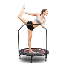 Trampolins 40 "trampolim interno com corrimão, trampolins de fitness dobráveis para adultos, trampolim de exercício de trampolim rebote para ga interna