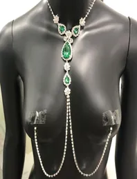 2020 Роскошные ювелирные изделия без пирсинга с зелеными стразами для женщин, сексуальное ожерелье-цепочка для сосков тела для взрослых2586451