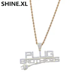 Plugue de hip hop com pingente de carta gelado de zircônia completa 14K colar banhado a ouro masculino Bling Street Jewelry9961460