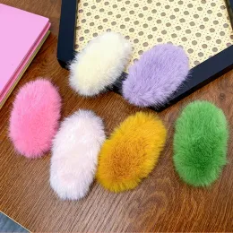 Candy Color Sweet Women Plush Hair Clip Faux Fur Hairpin Soft Bangs Clip Barrettes Hårtillbehör Fluffigt BB -klipp Sidans klipp