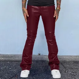 Moda Primavera Autunno Uomo Pantaloni in pelle PU Vintage Slim Fit Pantaloni dritti solidi Casual Streetwear Pantaloni lunghi skinny Uomo 231225