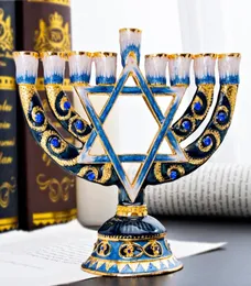 HD 9 Branch Magen David Menorah ręcznie malowany Candle Holder Collection dla Chanukah Shabbat Ceremonia świąteczna