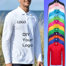 Дизайнерская мужская рубашка поло, однотонная рубашка для гольфа с длинными рукавами и лацканами, повседневная модная рекламная рубашка в культурном стиле с принтом TextBrand 231226