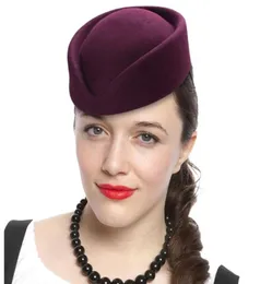 Najwyższej jakości kobiety wełny filc beret hatdrop Fancy stewardess Air Hostesses Pillbox Hat Millinery Fascynator Cap 2103117314338