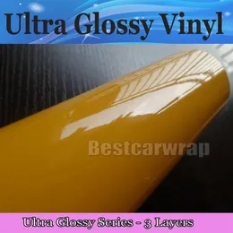 Klistermärken Ultra Shiny Glossy Yellow Vinyl Wrap 3 Layers High Gloss Tiffany Car Wrap Film With Air Free Like 3M 1080 Storlek: 1,52*20M/Roll