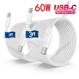 3A PD 60W إلى C Fabric USB C TO USB-C TYPE C Charger Cable Cables 1M 3ft for Samsung Galaxy S20 S20 S23 S24 XIAOMI HUAWEI HTC LG B1 PHONE-15