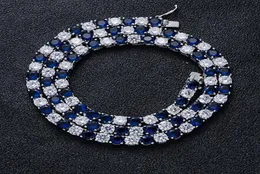 14 Karat blauer Saphir, weißer Zirkon, Tennis-Edelstein, Kupferkette, Halskette, 5 mm, kubische Zirkonsteine, Bling-Tenniskette, Hip Hop, 45,7 cm, 22i2888774