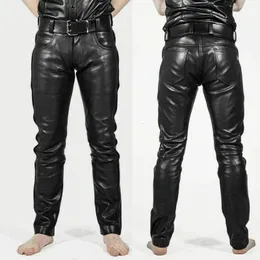 Mens Faux Leather Pants Pu Material Black Slim Fit Motorcykelbyxor för hane 231225