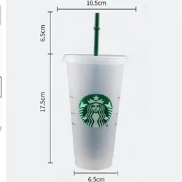 Starbucks Mug 24oz 710ml Plastic Tumbler Reusable Clear Drinking Flat Bottom Cup Pillar Shape Lid Straw Bardian 1000pcs3239