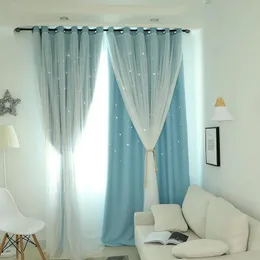 Drapes Fansty Hollow Star wärmeisolierte Verdunkelungsvorhänge für Wohnzimmer, Schlafzimmer, Prinzessinnenzimmer, Jalousien Ed mit weißem Voile