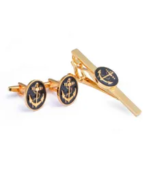 Fashion French Shirt Cufflinks Blue Black Gold Anchor Cuff Links Tie Clips Set Business Banquet Accessories Men039s Jewelry Gif9449963275