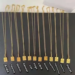 Colar de marca quadrada de doze constelações para enviar amigos lembrança colar masculino e feminino tendência avançada legal estrela recomendado colar de ouro