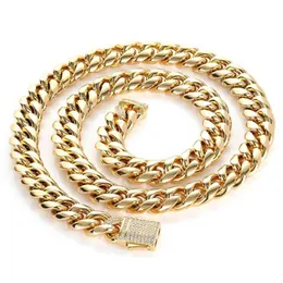 Hip Hop Titanium Staal Gepolijste Miami Ketting Set Met Zirkoon Lente Gesp Roestvrij Ronde Gepolijste Cubaanse Chain210K