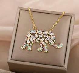 Hänghalsband kubiska zirkoniume elefanthalsband för kvinnor retro boho djur zirkonpar estetiska juveler krage4301504