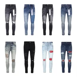 Jeans viola Jeans da uomo Jeans strappati strappati Jean Pantaloni da motociclista da motociclista slim fit Pantaloni da uomo Stilista Pantaloni da uomo Hip Hop