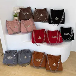 28% zniżki na designerską torbę zamsz Dingdang Tote Kobiet Autumn/Winter Chain Ramion West Empress Dowager Duże pojemność torebka wiadra