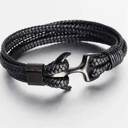 Bracelet en acier titane pour hommes, haute qualité, noir, personnalité, cuir tissé, corde d'ancrage, cadeau, Bracelets à breloques 283A