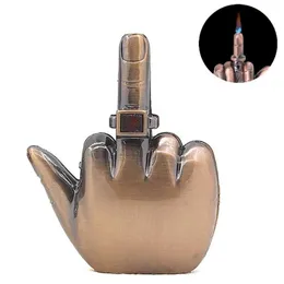 New Unusual Middle Finger Lighter Idea Refillable No Gas Red Flame Jet Lighter Butane Compact Lighter With Sound Gift For Men