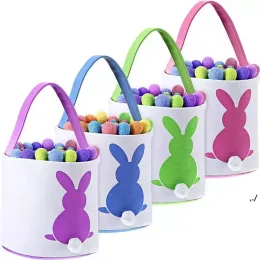 Påskägg förvaringskorg Canvas Bunny Ear Bucket Creative Easter Presentväska med Rabbit Tail Decoration 8 Styles