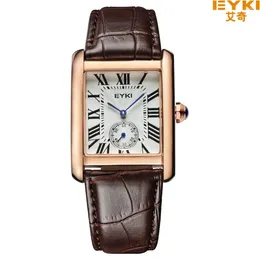 Wristwatches Eyki Genuine Leather Strap Couple Watches Formal Roman Scale Rectangle Dial Quartz Watch Ladies Men's Sport