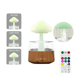 Raindrop Aroma Difusor Umidificador de ar colorido cogumelo chuva floresta máquina de aromaterapia chuva nuvem paisagem lâmpada de mesa LED 231226