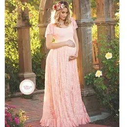 ドレスソドゥーンレース妊婦ドレスヨーロッパヨーロッパアメリカ合衆国スタイルのフリルの短剣のロングドレス写真と足首の妊娠中のスカート