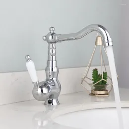 Rubinetti per lavandino del bagno Rubinetto per lavabo cromato lucido Maniglia in ceramica Rotazione a 360° Montaggio su piattaforma Rubinetto per acqua fredda in ottone da cucina