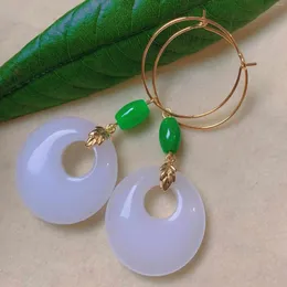 Dangle Earrings Natural Oblatenessホワイトジェイドジェイドジェダイトイヤードロップゴールドイヤリング美しいパーティーフック母の日女性バレンタインのクラシック