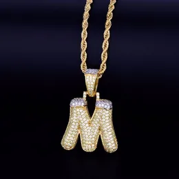 Men's Snow Bubble Letters Necklaces & Pendant Charm Ice Out Cubic Zircon Hip hop Jewelry With Rope Chain 226P