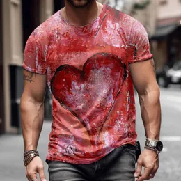 Herren-T-Shirts, verblasst, gewaschen, 3D-T-Shirts, männliches T-Shirt, Valentinstag, O-Ausschnitt, kurzärmelig, Batik-verschmiertes Hemd, Top, tägliches T-Shirt, All-Match