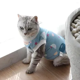 Trajes de gato moda cão desmame roupas de algodão padrão de desenhos animados totalmente embrulhado pet neutralização terno anti-incômodo