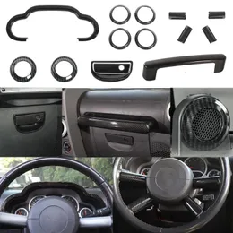 Accessori ABS Car Interior kit Volante Cruscotto Trim 14PC In Fibra di Carbonio Per Jeep Wrangler JK 2007 2008 2009 2010
