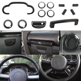 Zubehör ABS Auto Innen kit Lenkrad Dashboard Trim 14PC Carbon Faser Für Jeep Wrangler JK 2007 2008 2009 2010