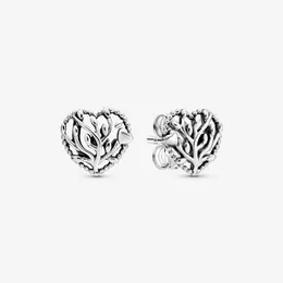 Heart Lobe Stud örhängen Autentisk 925 Sterling Silver Family Tree Earring Fashion Women Wedding Engagement Smycken Tillbehör287P