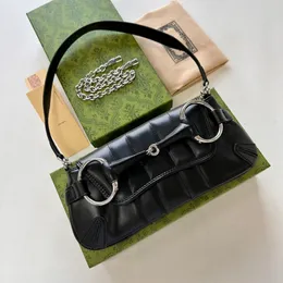 2024 neue 764255 Designer-Tasche, Deko-karierte Damen-Kissentasche, Rindslederkette, Horsebit-Kette, große Horsebit-Schnalle, One-Shoulder-Crossbody-Riemen, Originalverpackung